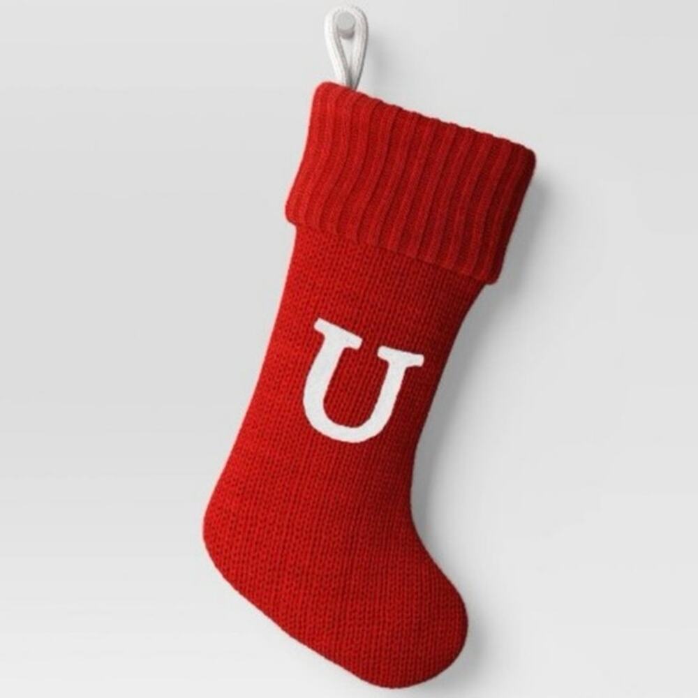 NEW Wondershop Red Knit Monogram Christmas Stocking Letter U Holiday Decor